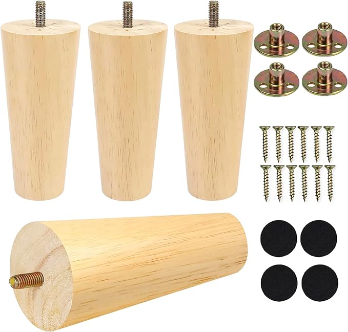Yaliuliu 8 Inches Furniture Legs Round Solid Wood Sofa Legs Replacement Legs