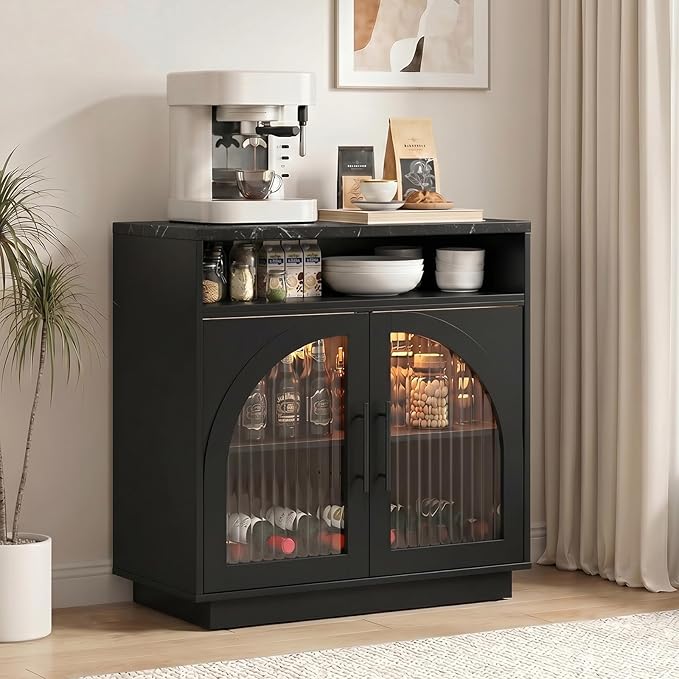 Sideboard Buffet Cabinet with Storage, 31.5" Coffee Bar Cabinet with LED Lights