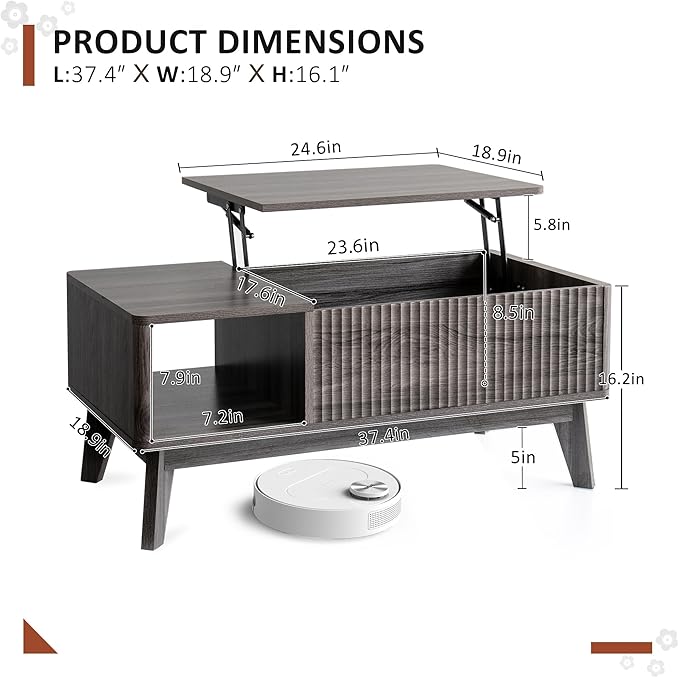LYNCOHOME Fluted Lift Top Coffee Table