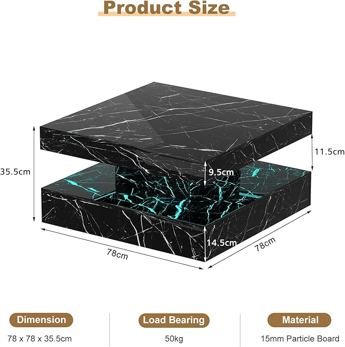 HedoAjim Black Marble LED Coffee Table