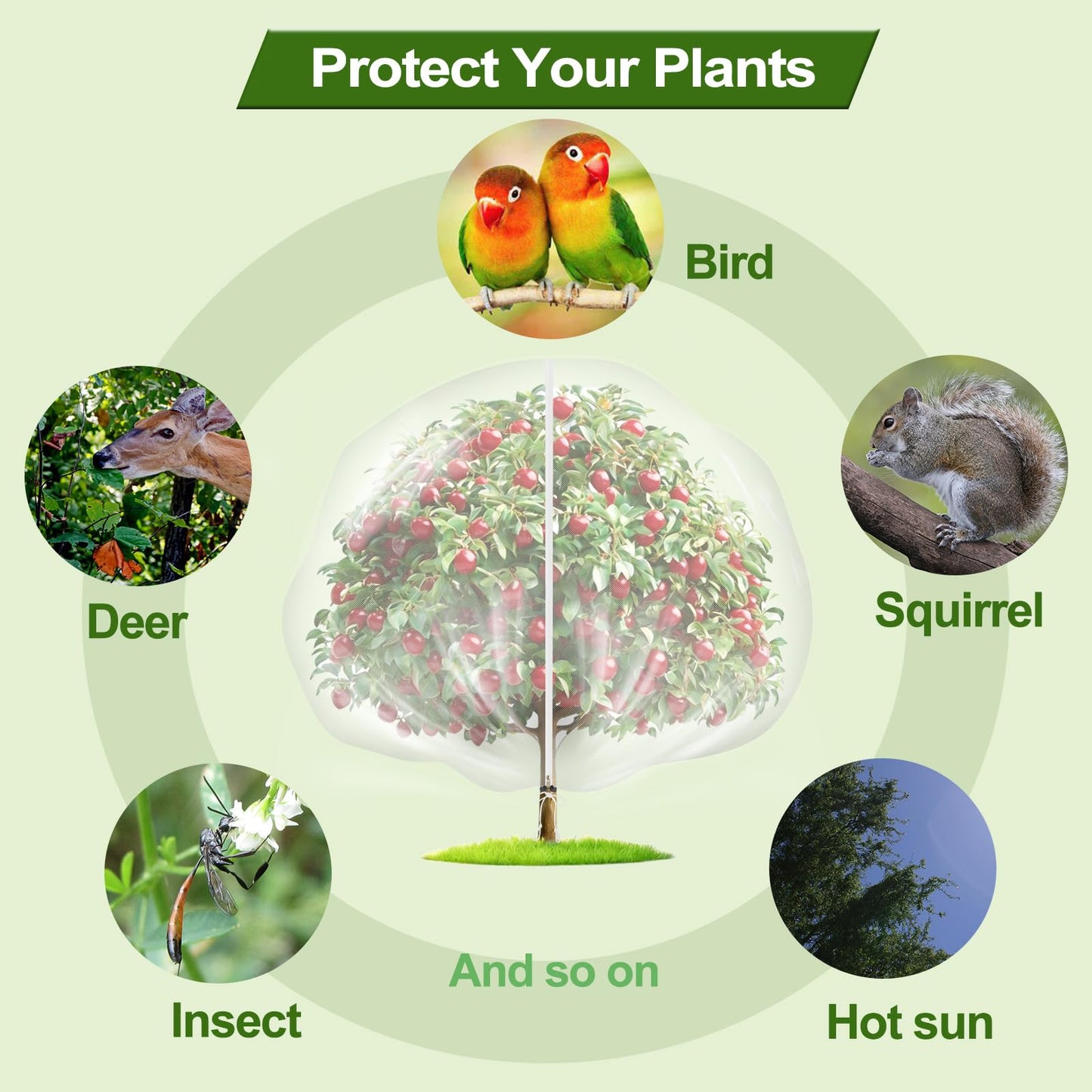 4-Pack 12x10FT Fruit Tree Netting Bags, Bird Netting Safeguard Apple Trees and Blueberry Bushes from Birds, Pest and Deer, Cicadas Netting Cover with Zipper and Drawstring