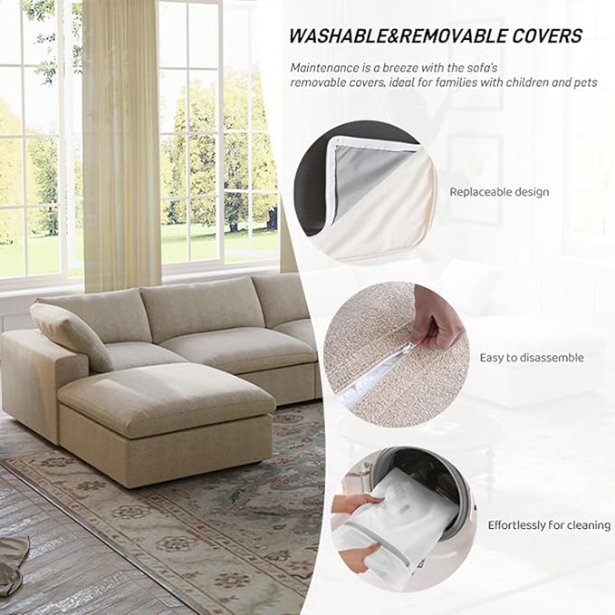 WJShome Cloud Modular Sectional Sofa, 160.6" Down Filled 5 Seater Couch