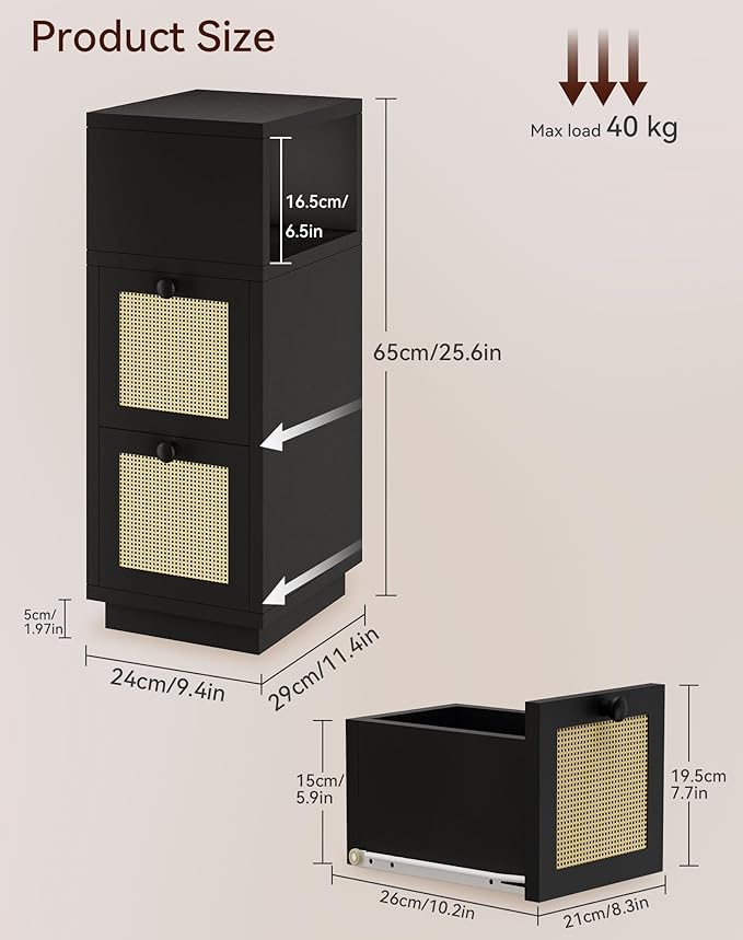 YMYNY Rattan Nightstands Set of 2, Boho Bedside Table