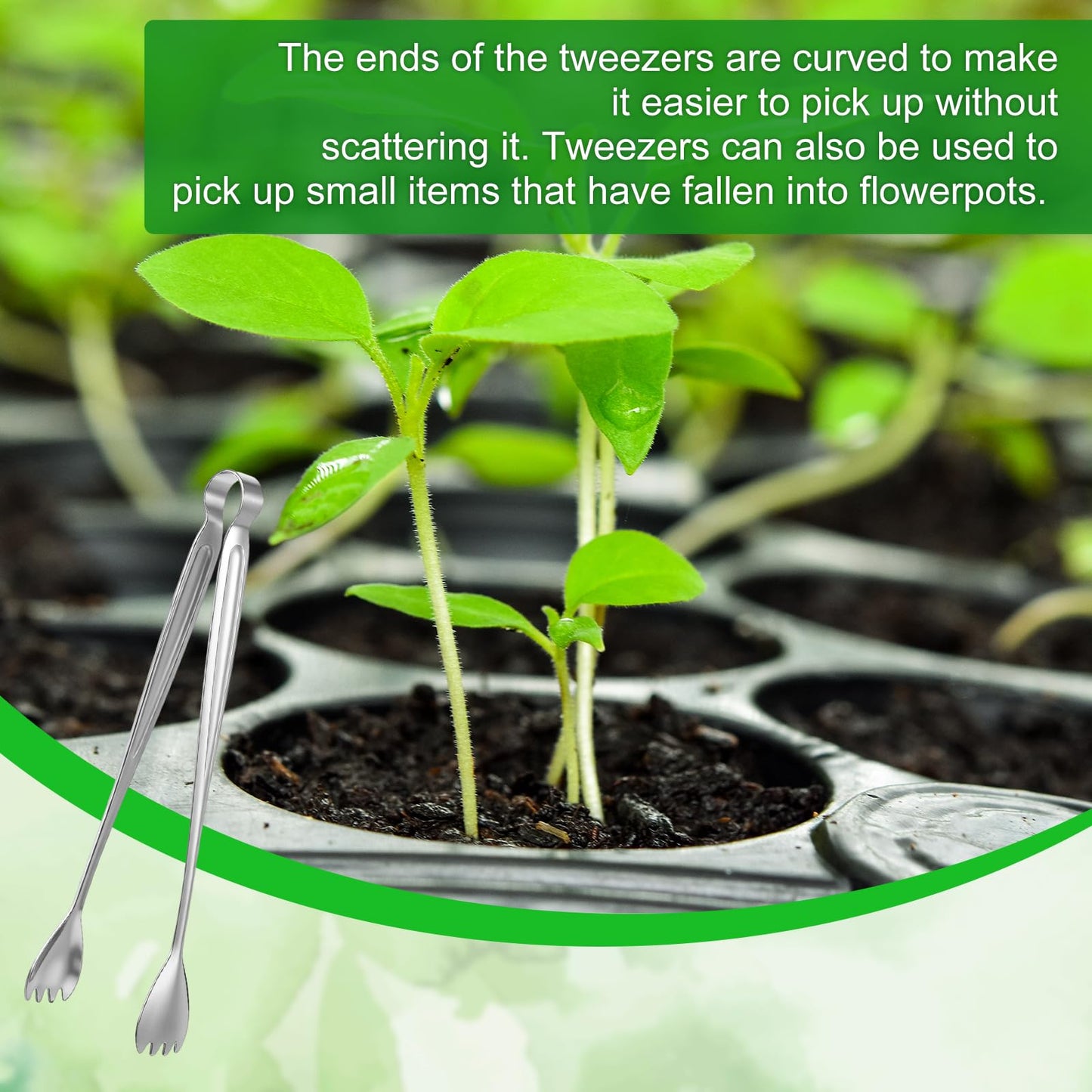 4 Pcs Seedling Transplant Tongs Set- Straight & Curved-tip Plant Tweezers, Stainless Steel Seed Starter Garden Tweezers Planting Tool Stuffer Supplies, Reduce Root Damage