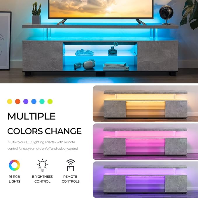 Cubehom Grey TV Stand, LED TV Stand Modern Entertainment Center