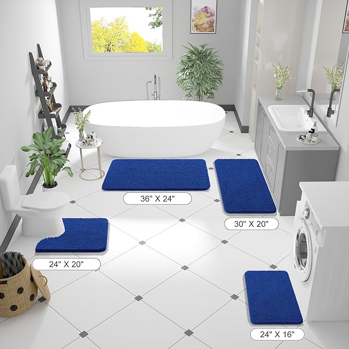 OLANLY Large Bathroom Rugs 40x32, Extra Soft Absorbent Chenille Bath Rugs, Rubber Backing Quick Dry, Machine Washable Bath Mats for Bathroom Floor, Tub and Shower, Home Decor Accessories, Royal Blue