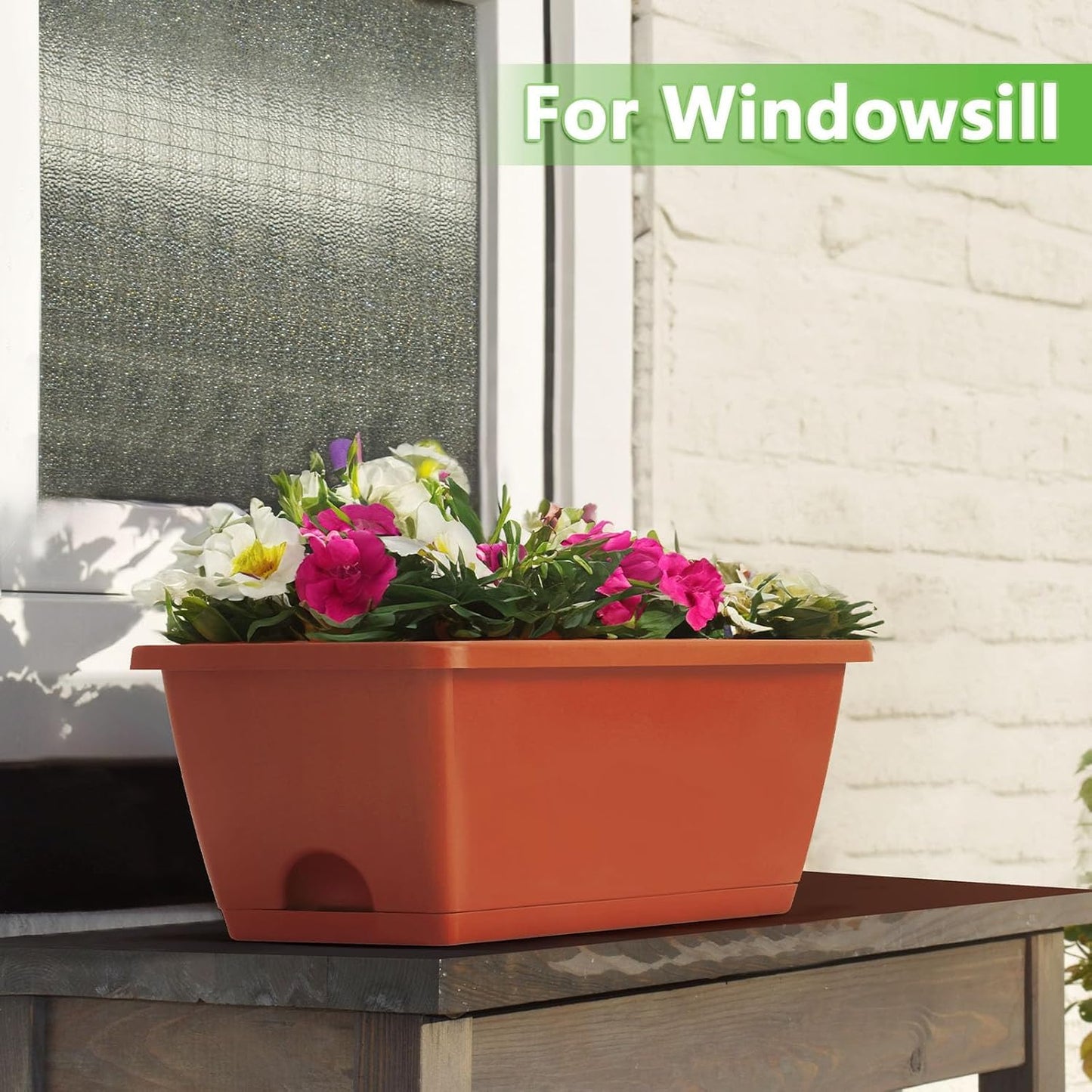 FANSXIVITA Railing Planter Boxes for Plants, 2 Pack Deck Hanging Planters for Railings, Over Railing Planter Box, 16.9 Inch Balcony Planters Railing Hanging with Metal Brackets, Red