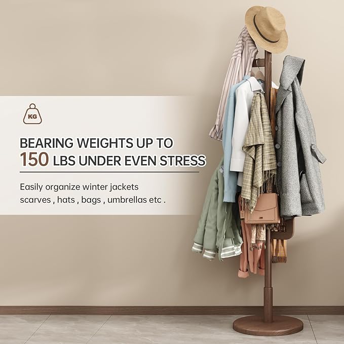 Muwuele Solid Wood Cactus Coat Rack, Freestanding Coat Rack