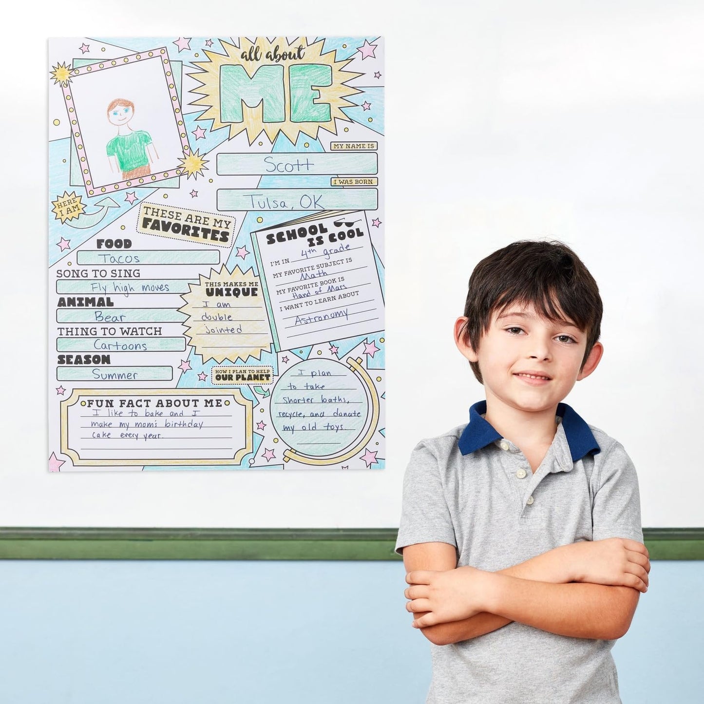 Infinite Curiosity All About Me Posters Elementary Classroom 30-Pack - 17 x 22 In Multicolor - Teacher Supplies & Student Introductions - Star of the Week Display - Classroom Decor Essentials