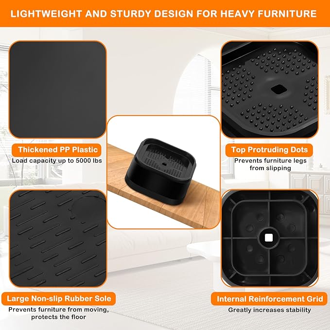 Furniture Risers Adjustable Bed Risers Heavy Duty Lifts Height 2", Square