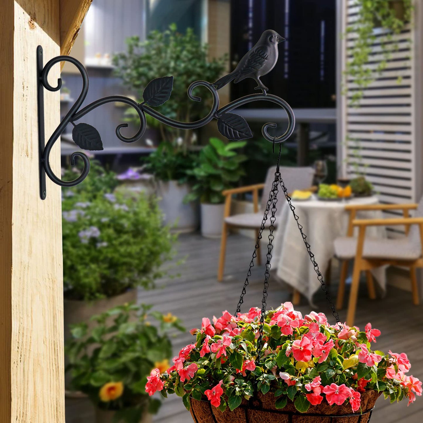 JIALAI HOME Hanging Plants Bracket 12" Bird Planter Outdoor Hooks Hangers for Flower Baskets Pot Bird Feeder Wind Chimes Lanterns Patio Garden Outdoor Indoor Metal Black, 2 Pack