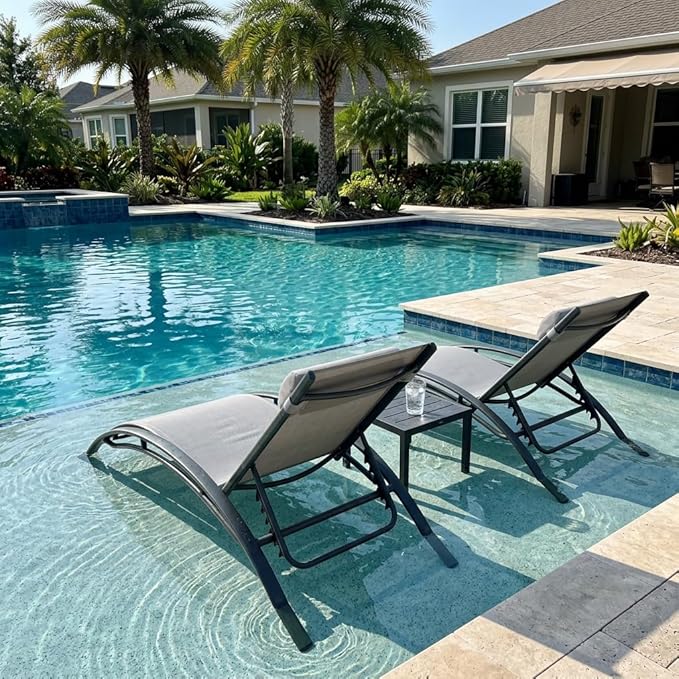 PURPLE LEAF Patio Chaise Lounge Set of 3 Outdoor Lounge Chair Beach Pool