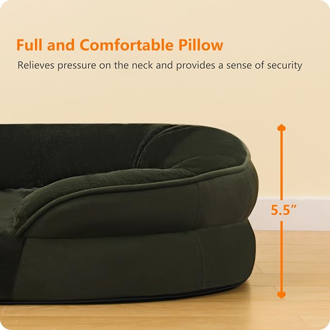 Dwanton Orthopedic Dog Bed for Medium Dogs with Gel Memory Foam, Waterproof Dog Sofa, Washable Pet Bed with Four Sided Bolster Cushion, Removable Cover & Non-Slip Bottom, 28", Green
