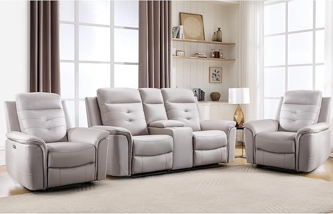 ANJ 3-Piece Faux Leather Power Recliner Sofa Set