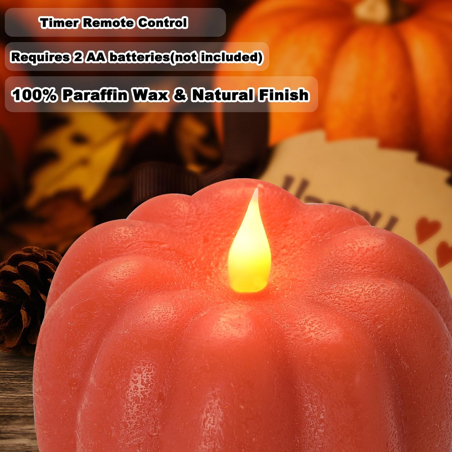 Fall Decor Pumpkin Flameless Candles - Battery Powered LED Pumpkin Flickering Candle with Timer Remote Control, Thanksgiving Gifts, Autumn Farmhouse Rustic Harvest Decor for Indoor (Orange)
