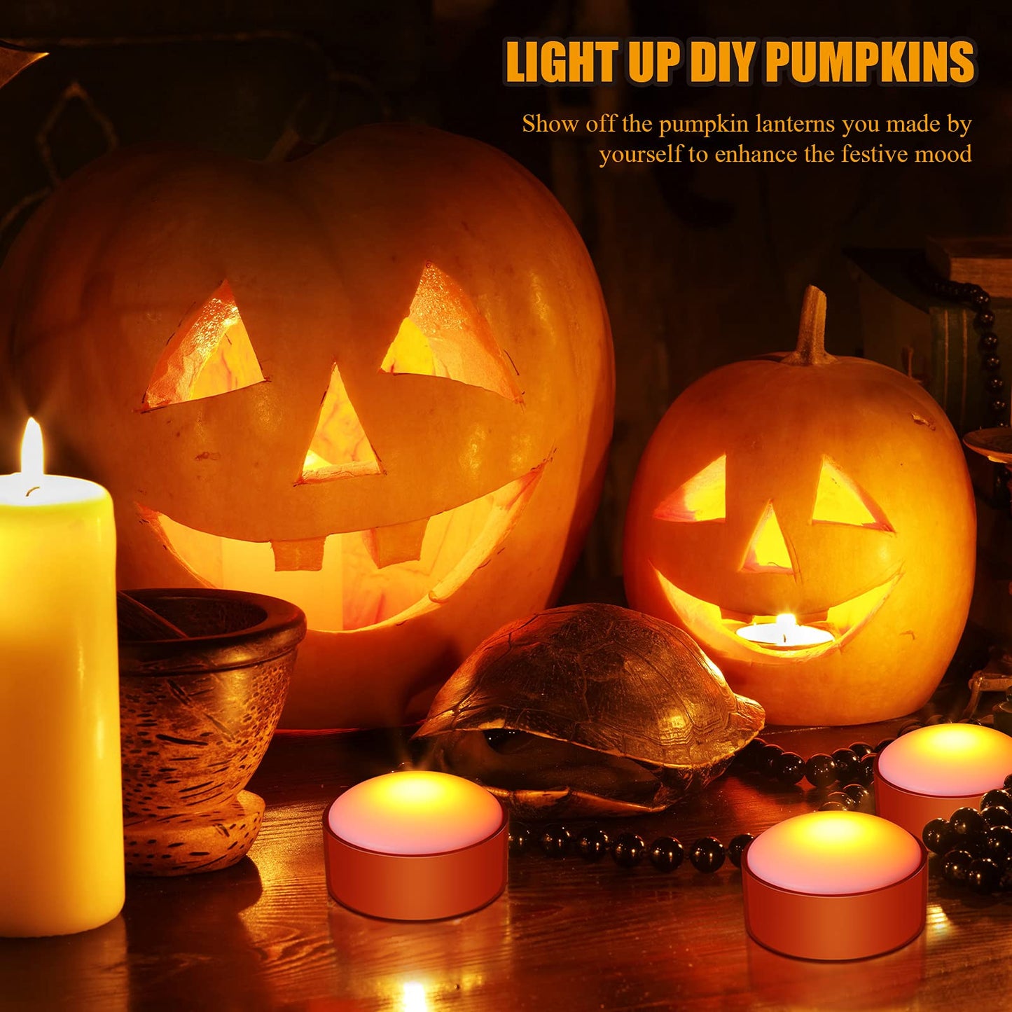 Riakrum 6 Pieces Halloween Remote Timer LED Lights with Remote Summer Halloween LED Pumpkin Lights Battery Operated Lantern Bright Flameless Candle(Orange)