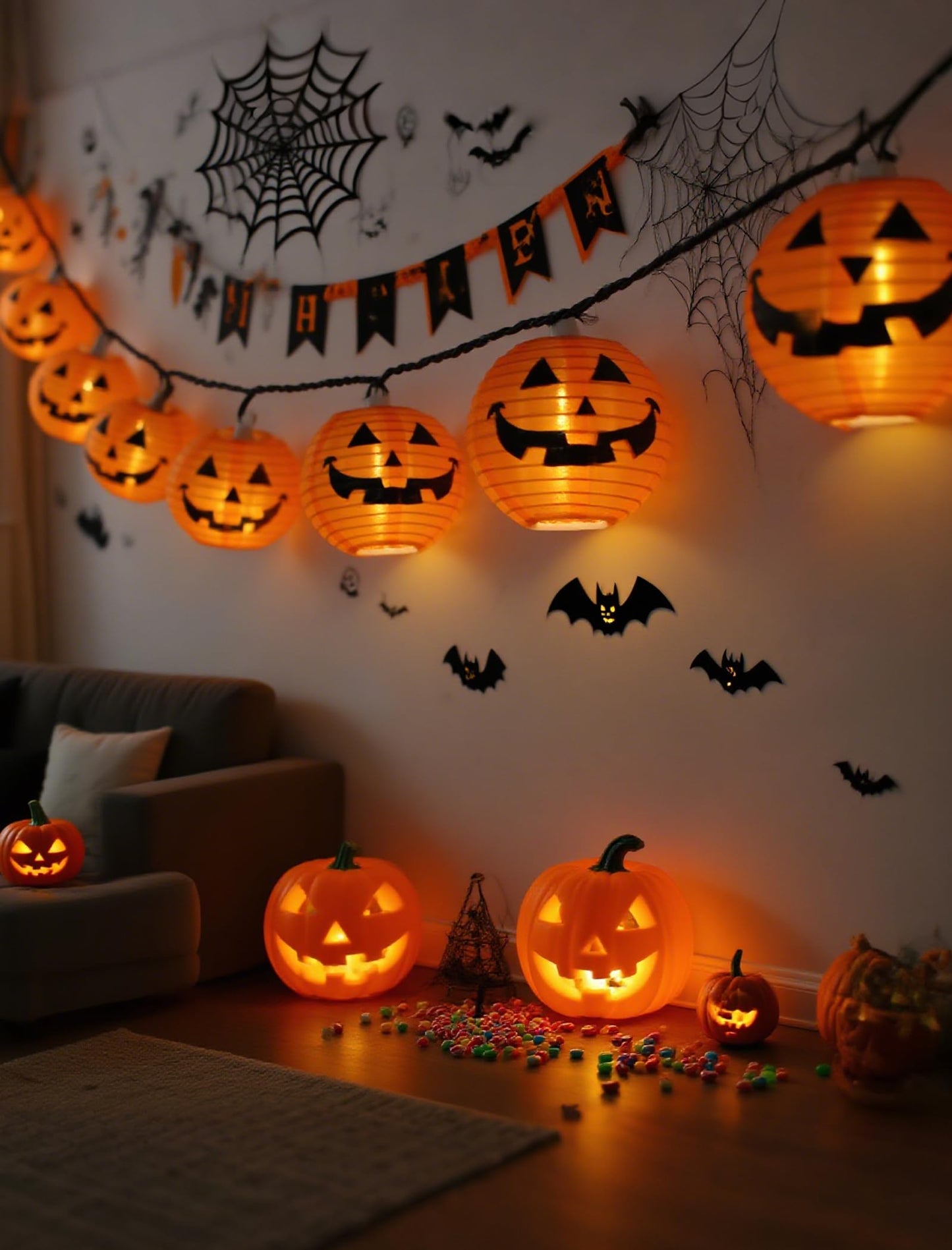 Adirxon Charming Halloween Christmas Pumpkin Lantern Lights, 12ft 20 LED UL Certified String Lights, Unique Fabric Jack o' Lanterns for a Whimsical Indoor & Outdoor Party Glow
