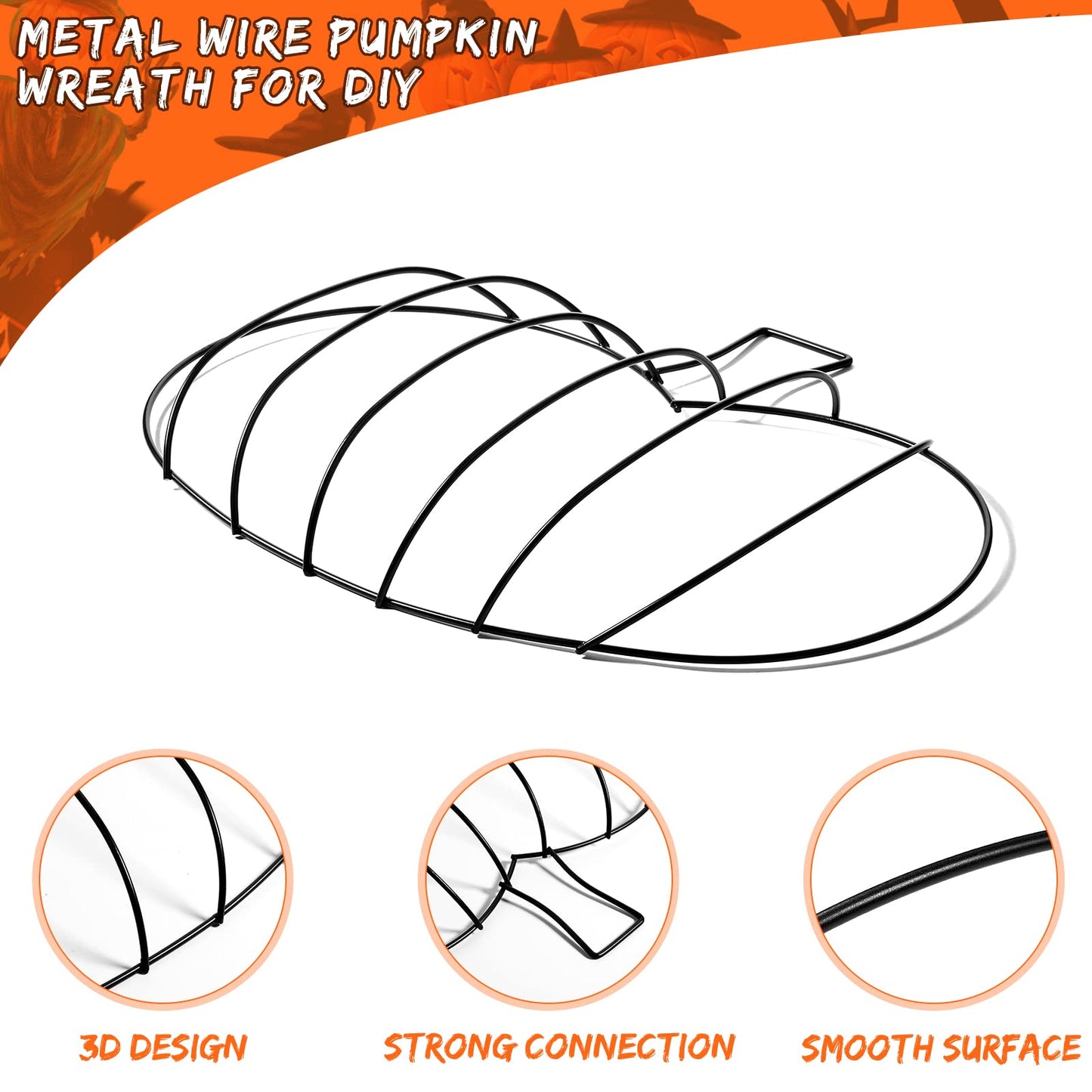 Hotop 7 Pcs 10 x 7.3 Inches Thanksgiving Pumpkin Shaped Metal Wreath Form Fall Wire Floral Frame Halloween 3D Pumpkin Wreath Indoor Outdoor Garden Porch Kitchen DIY Craft Decorations