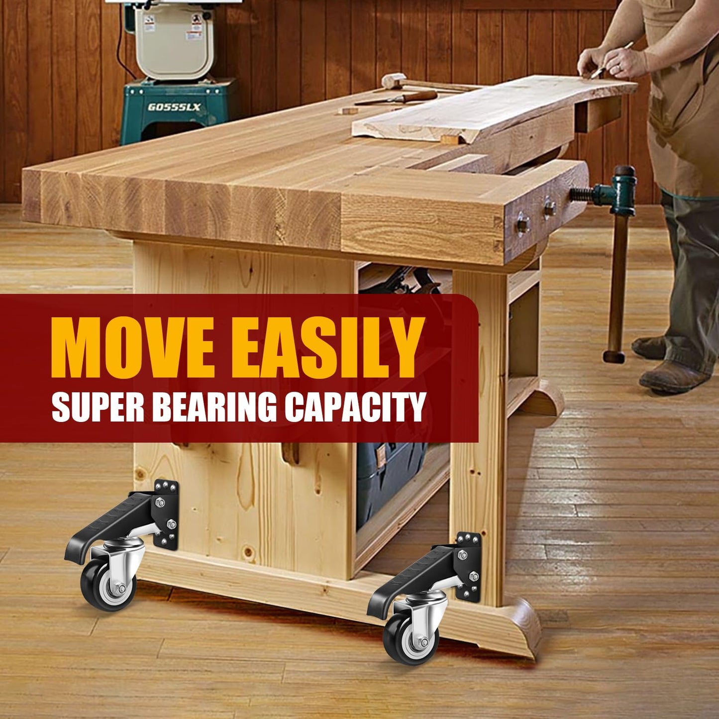SPACECARE Retractable Workbench Casters Kit, Heavy Duty Workbenches Wheeels with 600 lbs Capacity, Adjustable Workbench Casters for Workbenches, Tables, and Cabinets, Easy to Install 4 Pack