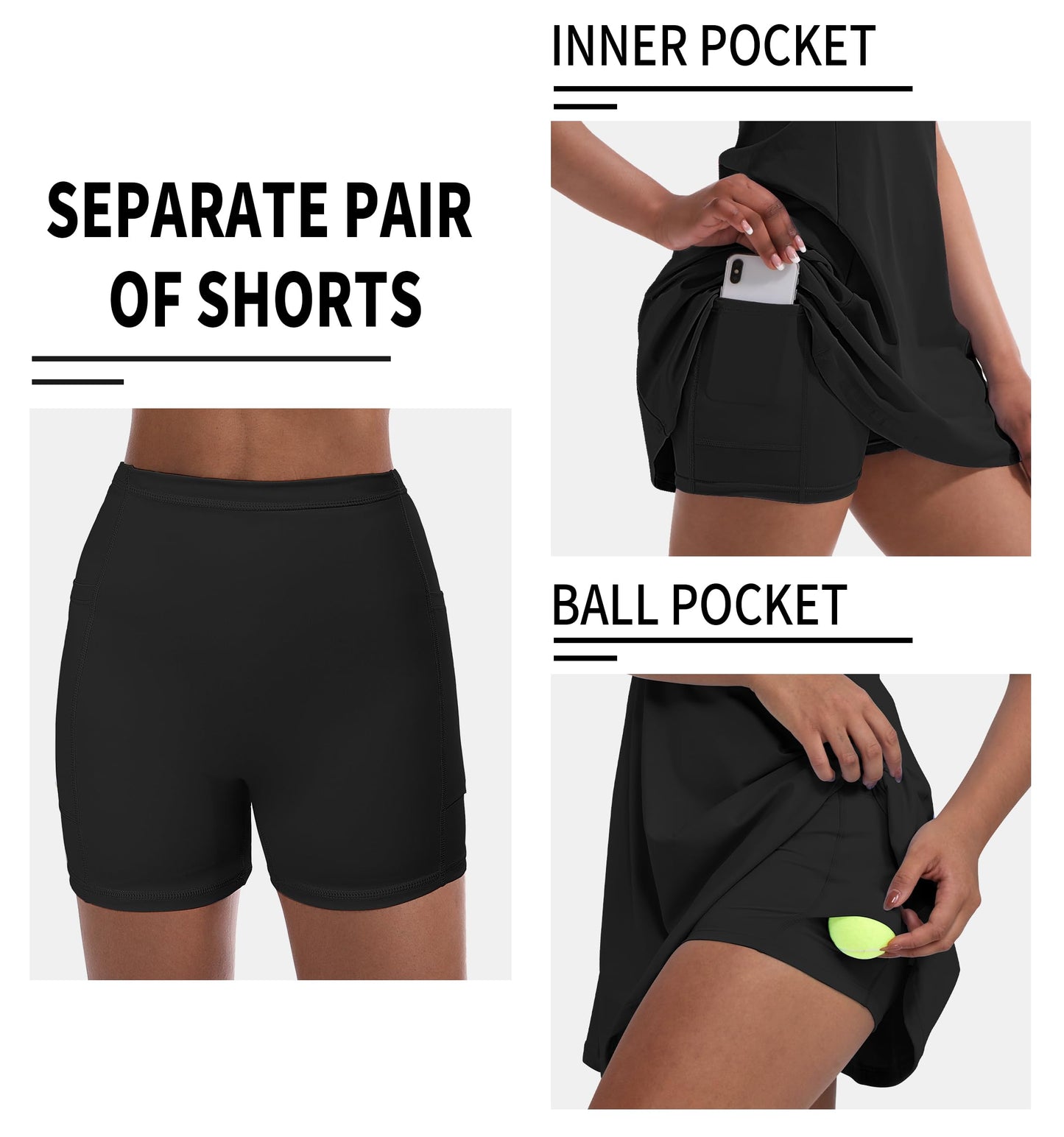 Tennis Dress for Women, Tennis Golf Dresses with Built in Shorts and Pockets for Sleeveless Workout Athletic Dresses Black