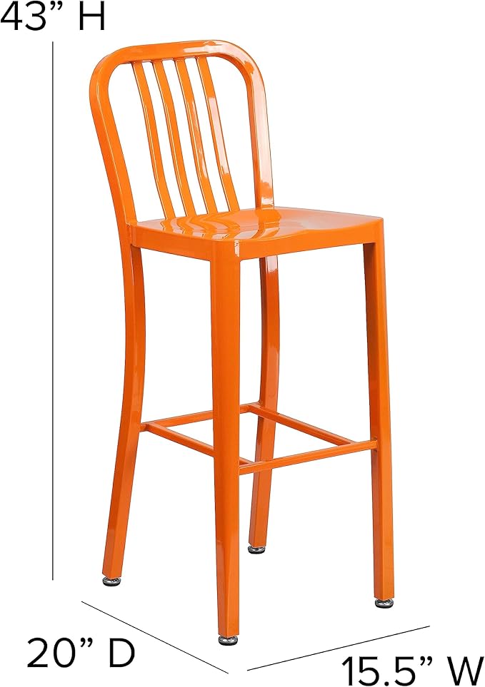 Flash Furniture Commercial Grade 30" High Orange Metal Indoor-Outdoor Barstool