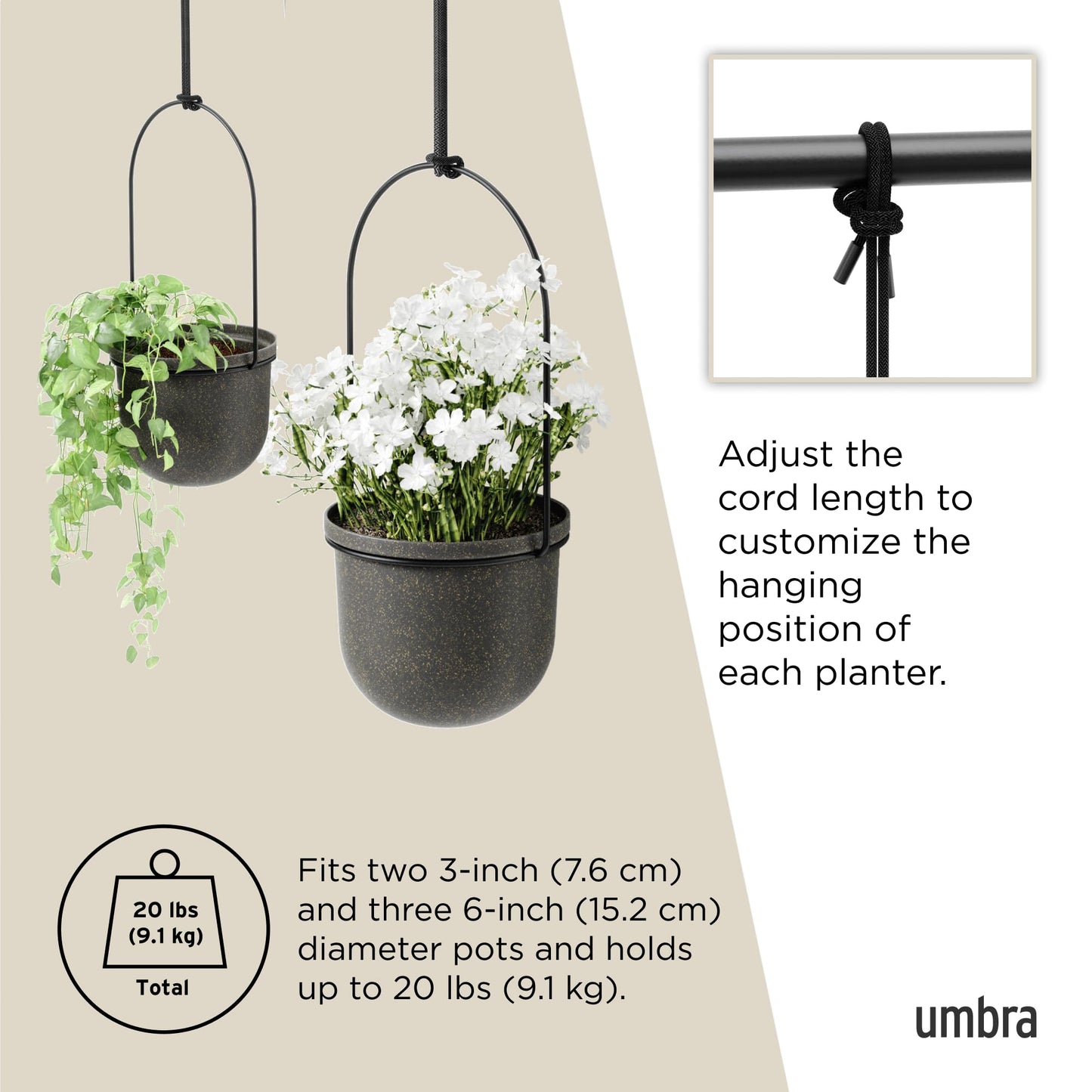 Umbra Triflora Hanging Planter for Window, Indoor Herb Garden, Set of 5, Black