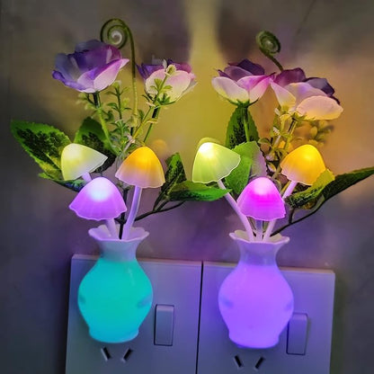 AUSAYE 2Pack Led Night Light Plug in Sensor Light, Energy Saving Lamp Dream Nightlight Rose Flower Mushroom Night Lights for Kids Adults Bedroom,Bathroom,Living Room,Stairs, Kitchen,Hallway