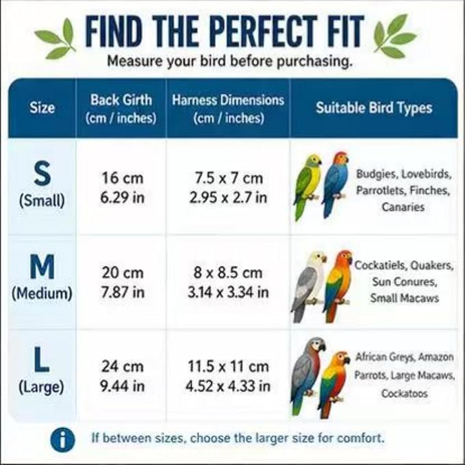 2-Pack， Adjustable Bird Harness & 78.7" Leash Set, Anti-Bite Nylon Flying Rope for Outdoor Training, for XS Small Parrots, Mini Macaw, Scarlet, Keck & Similar Sized Birds (Black, L)