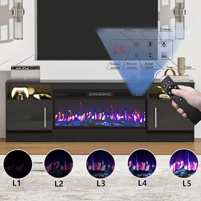 PRETZI Fireplace TV Stand with 36" Fireplace Up to 80" TVs, Remote Control
