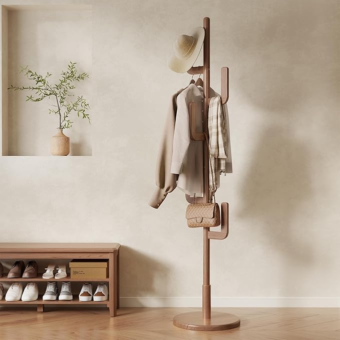 Muwuele Solid Wood Cactus Coat Rack, Freestanding Coat Rack