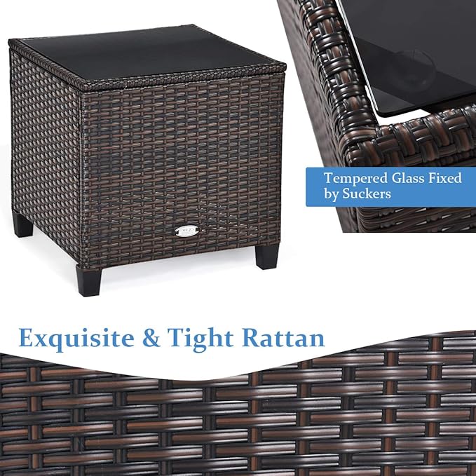 COSTWAY 3PCS Patio Furniture Set, PE Rattan Wicker Sofa w/Washable Cushion and