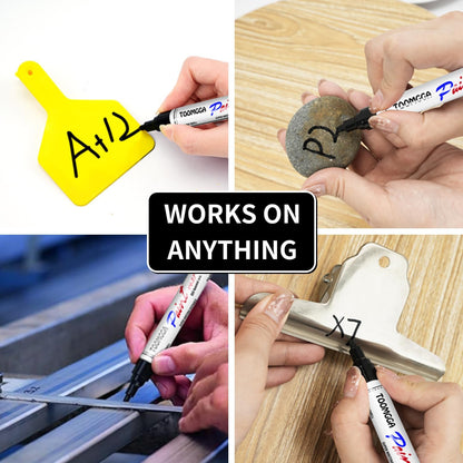 Black Paint Pens Permanent Paint Markers - 6 Pack Oil Based Marking Pens, Medium Point, Quick Drying and Waterproof Pens for Rock Painting Car Tyre Metal, Plastic, Canvas, Wood