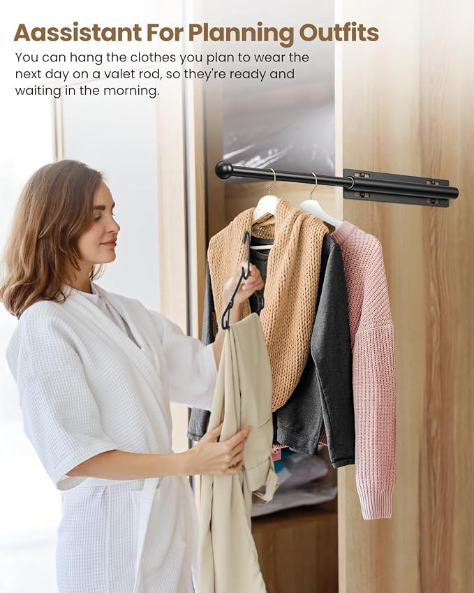 Supforce 14" Valet Rod for Closet Pull Out, Retractable Slide Out Valet Rod Closet Organization, Aluminum Valet Clothing Hanger Rods Perfect for Suits, Dresses & Freshly Pressed Clothes, Black