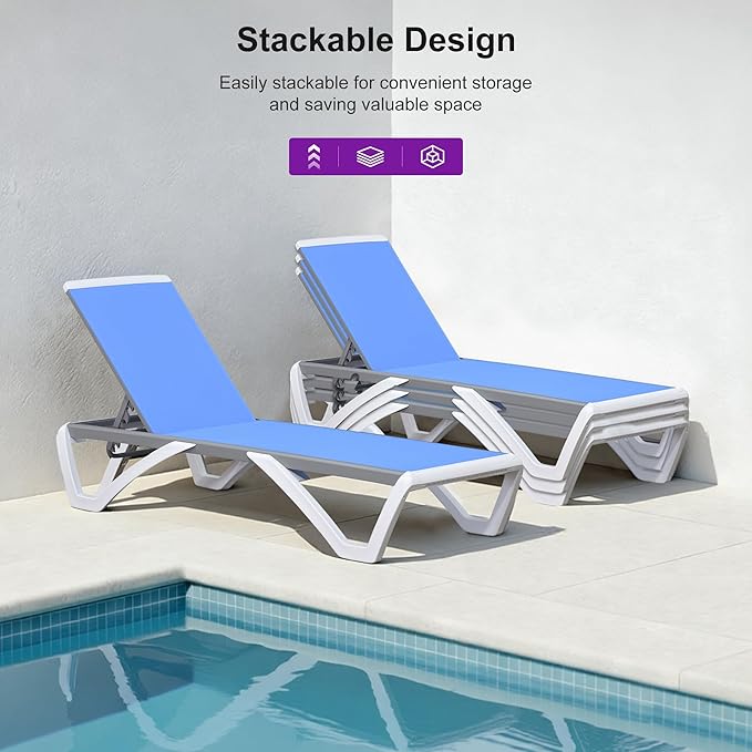 PURPLE LEAF Patio Chaise Lounge Chair Set Outside Aluminum Plastic Stackable