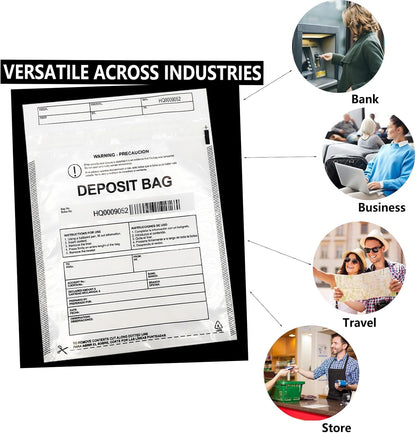 Daarcin100pcs9X12in Transparent Plastic Deposit Bag, Security Bank Pocket,Tamper Proof Bags，Cash Transfer Bag with Barcode and Self Sealing Adhesive,Used for Cash,Checks,Credit Cards