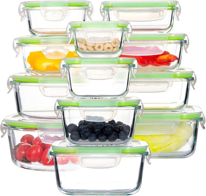 S SALIENT Airtight Meal Prep Containers for Food Storage [24 Piece] Leak Proof, Glass Bento Boxes for Lunch (12 lids & 12 Containers)