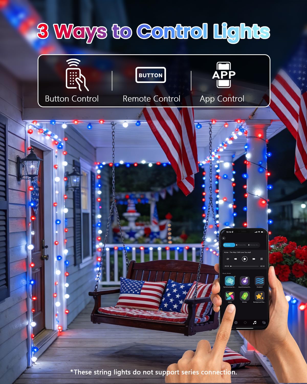 200LED Smart 4th of July String Lights | 82FT App Controlled Red White and Blue American Flag Lights, Waterproof Patriotic RGB Color Changing String Lights with Remote & Timer Outdoor for Memory Day