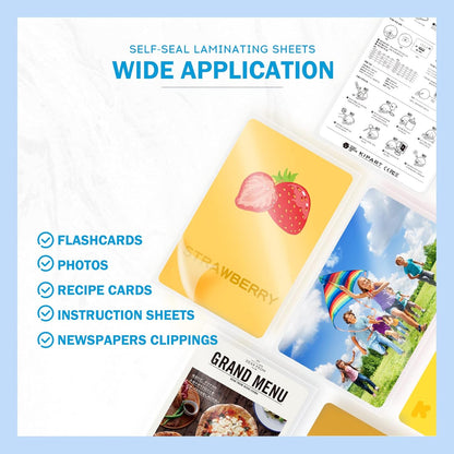 Uinkit 10 Mil 50 Pack Self Sealing Laminating Pouches, Laminate Plastic Sheets for 2.6 x 3.9-Inches Bussinesss Card Size Papers, Use in Office School Home Supplies, Glossy Finish, No Laminator Need