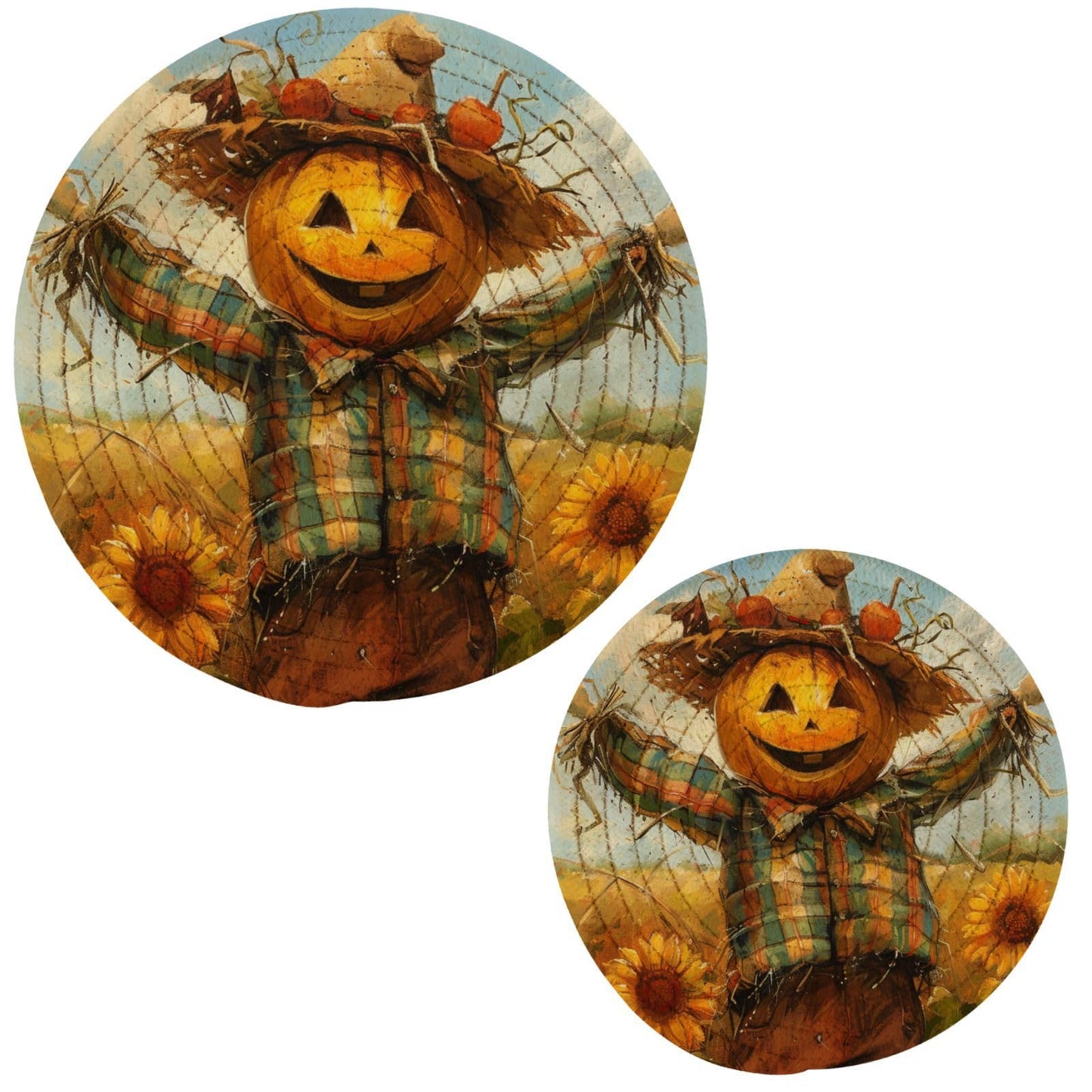 Peystean Kitchen Set of 2 Potholders Trivets, Funny Pumpkin Scarecrow Sunflower Field Woven Hot Pot Coasters Placemats for Cooking Baking Hot Dish Pan Pot Bowl Teapot(7&9 Inches Diameter)