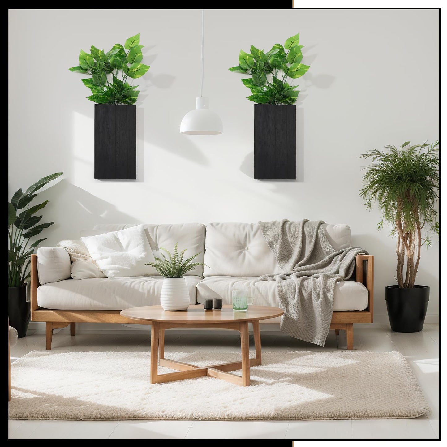 Vesici Wood Wall Planter Vase with Artificial Plants Indoor Plants Holder Pocket Farmhouse Wooden Wall Flower Vase Hanging Plant Decor for Bedroom Kitchen Office Home(2 Pcs,Green Plants)