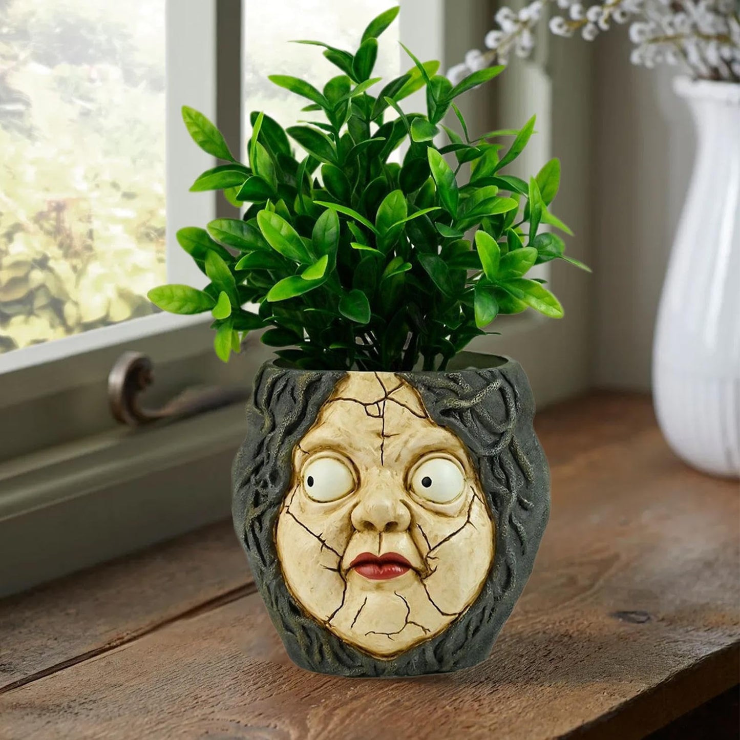 Face Pots for Plants - Abstract Head Planter, Resin Sculpture | Indoor Outdoor Garden Decoration for Patio Bookshelf Windowsill offlce Desk Balcony Halloween Kids Family Tabletop Friends Gift Use