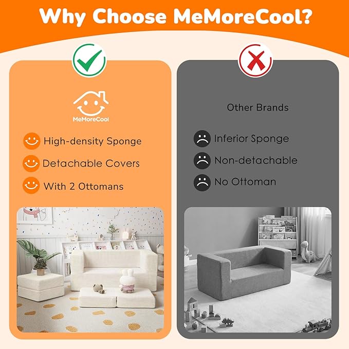 MeMoreCool Modular Kids Couch, Corduroy Play Toddler Couch