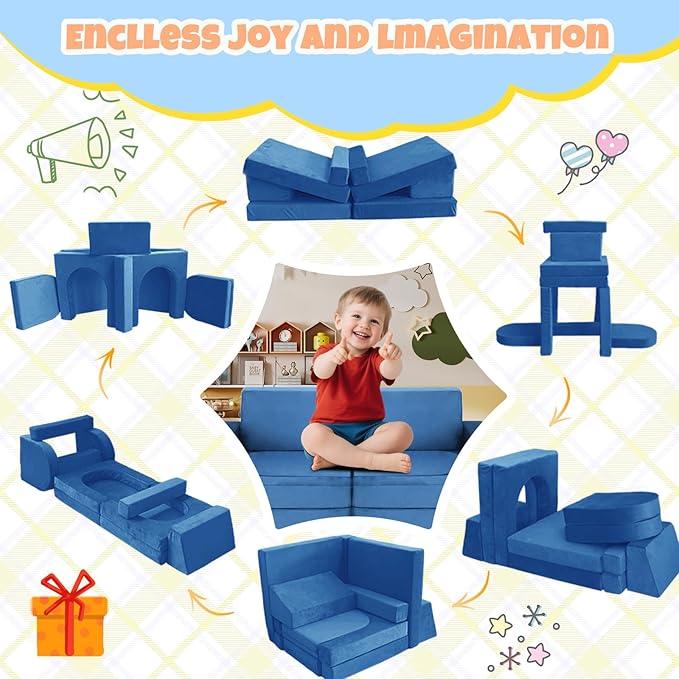 10 Pcs Modular Kids Play Sofa – Versatile Convertible Foam Cushion That Doubles