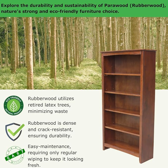 International Concepts, Solid Wood Bookcase 60" High, Adjustable Shelves