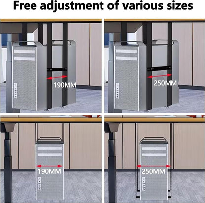 Durable PC Tower Stand | PC Stand for Carpet & Floor | Under Desk Laptop Mount | SPCC Cold Rolling Steel | Adjustable Width 190-250mm | Max Load 25kgs | White/Black (Black)
