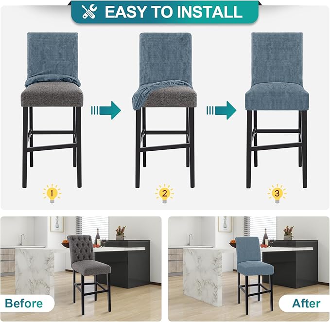 Turquoize 100% Waterproof Bar Stool Cover Stretch Washable Barstool Seat Covers