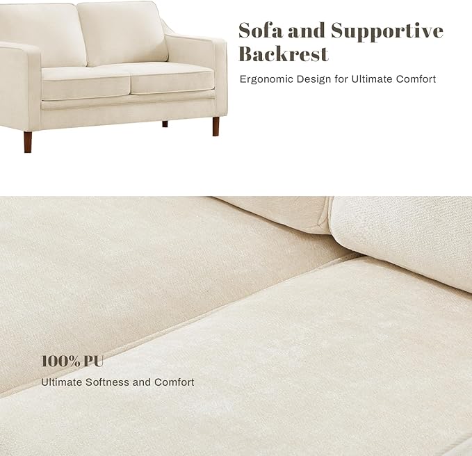 Kingfun 56" Chenille Sofa, Loveseat Couch, Mid Century Modern Love Seat Couches
