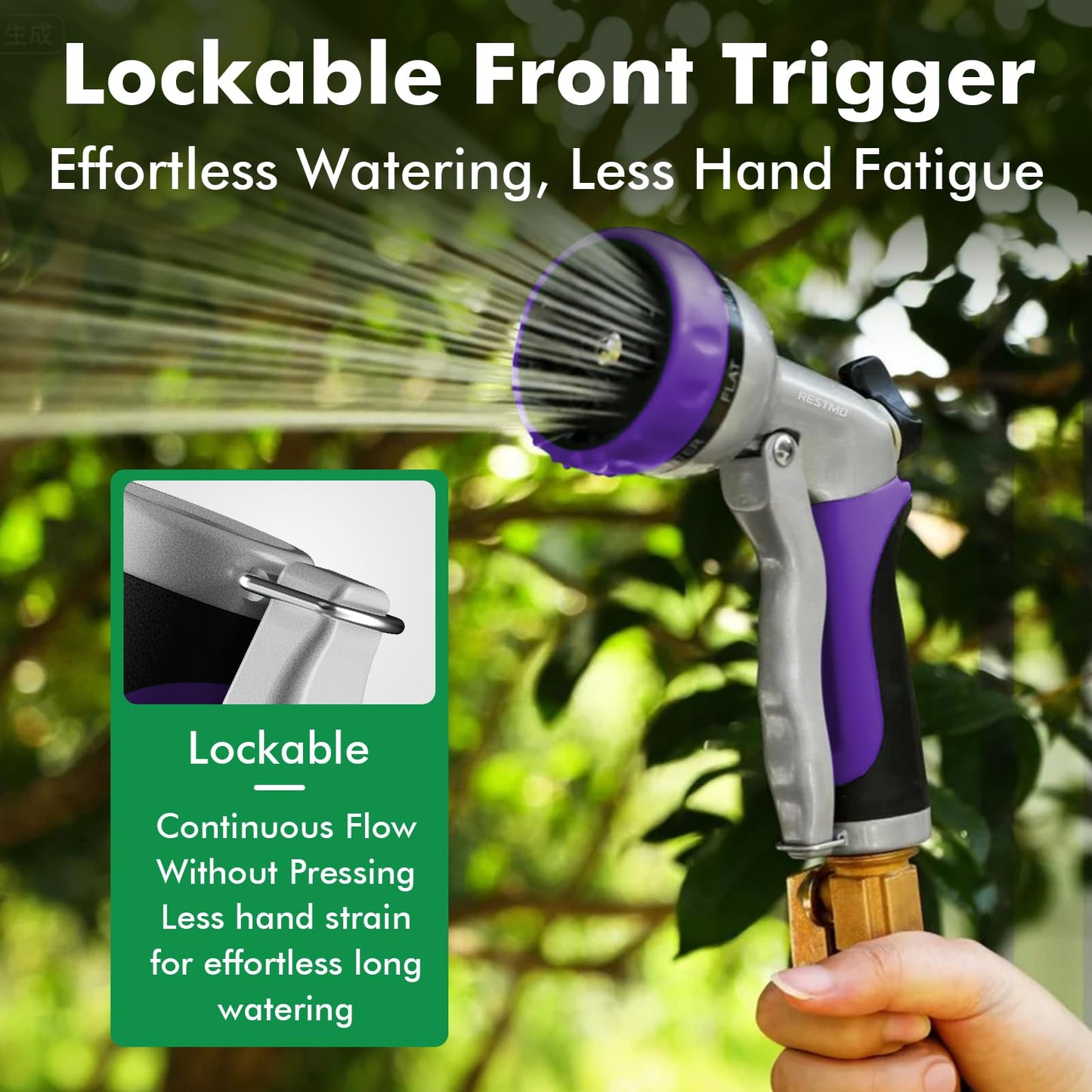 RESTMO Garden Hose Nozzle, Heavy Duty Metal Water Hose Nozzle with 7 Adjustable Spray Patterns, High Pressure Hand Sprayer with Flow Control, Best for Watering Plant & Lawn, Washing Car & Pet, Purple