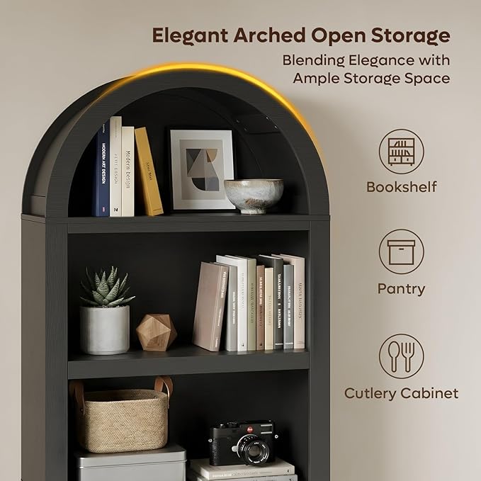 Bestier 76" Tall Arched Bookshelf, 5 Tier Arched Bookcase