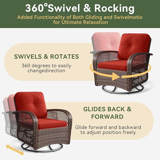 Aoxun 3 Pieces Patio Furniture Set, Patio Swivel Rocker Chairs Set of 2